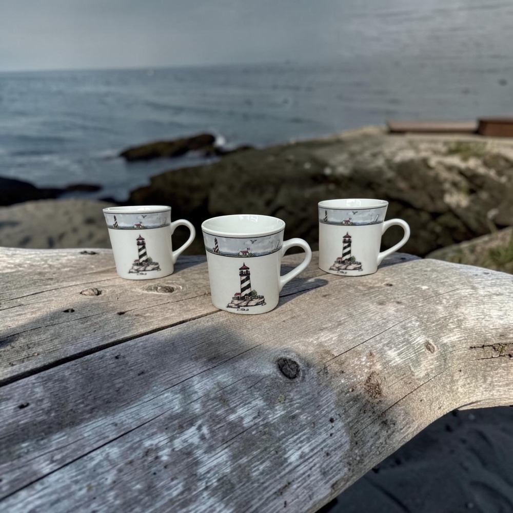 Totally Today Lighthouse Coffee Mugs Set of 3 White Ceramic Nautical Coastal